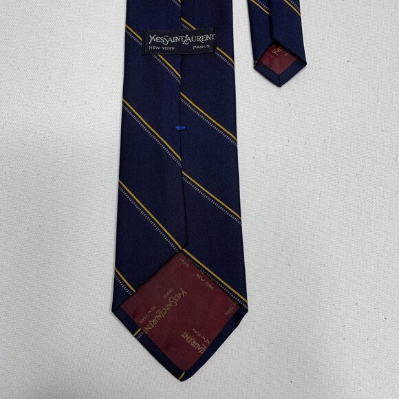 Yves Saint Laurent Silk Tie – Navy Gold Diagonal Stripe - Picture 3 of 4